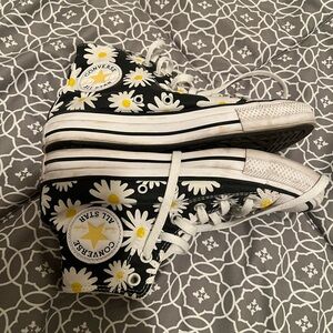 Converse Black and White Floral Daisy High Tops